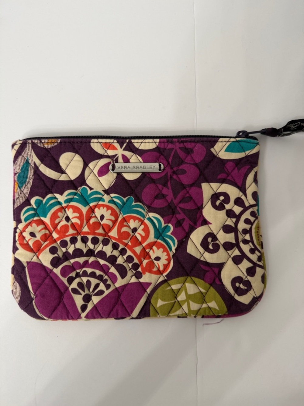 Vera Bradley Plum Floral Quilted Cosmetic Pouch with Multicolor Accents
